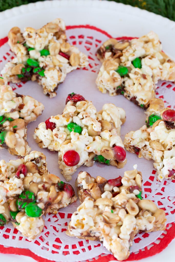 a tray of Christmas popcorn cake stars