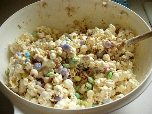 Popcorn-cake-mixed in bowl Popcorn-cake-mixed in bowl.