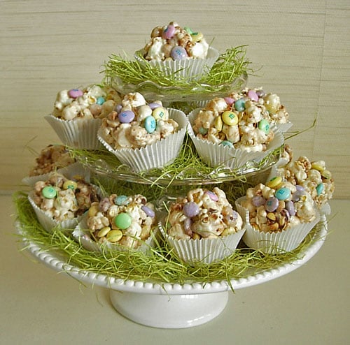 Popcorn-cakes made from recipe on Easter decorated plate Popcorn-cakes made from recipe on Easter decorated plate