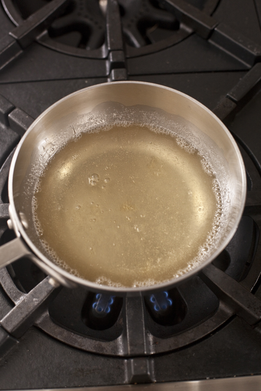 Melted gelatin in a saucepan | how to make homemade marshmallows | photo by Zoë François