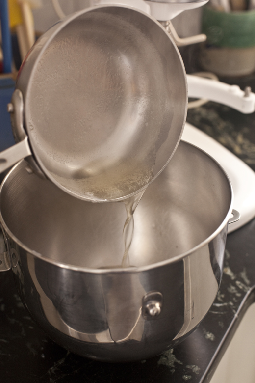 Adding gelatin to mixer | how to make homemade marshmallows | photo by Zoë François