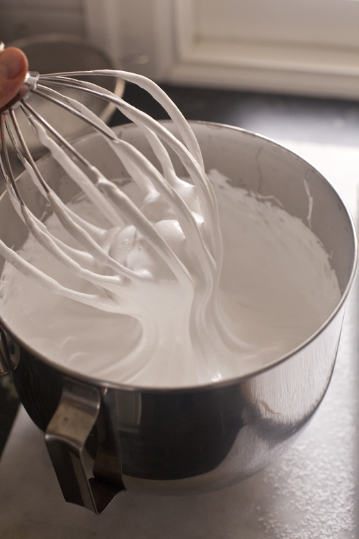Marshmallow fluff in mixing bowl with whisk attachment | how to make homemade marshmallows | photo by Zoë François
