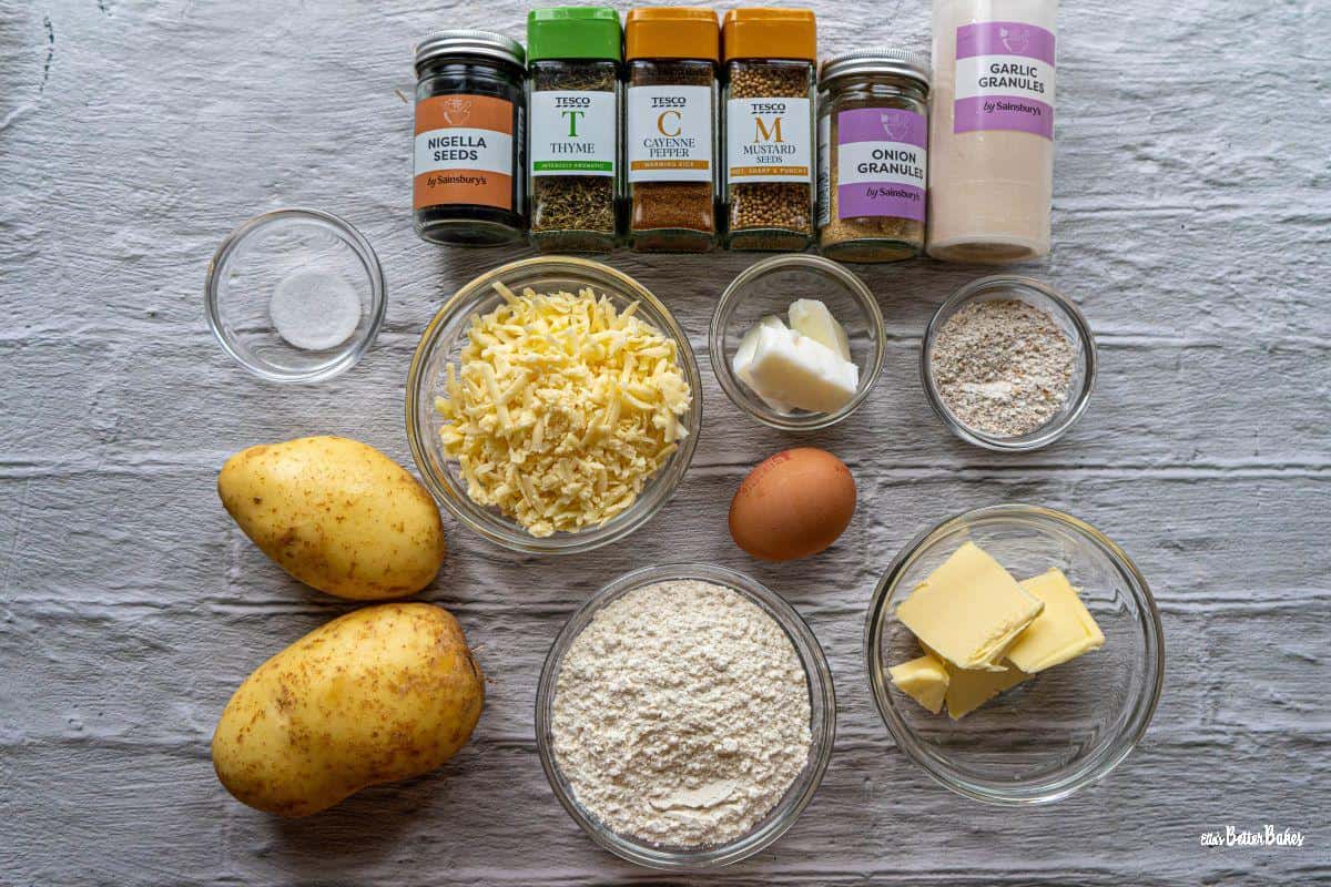 ingredients laid out for cheese and onion rolls
