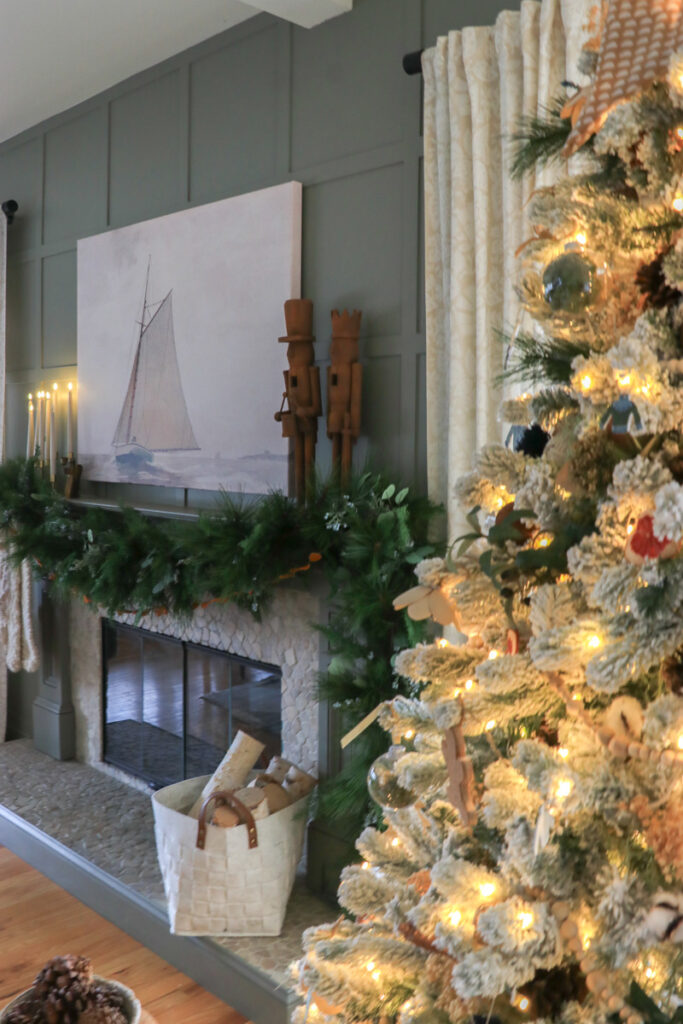 Coastal Christmas mantel. Coastal Niece Christmas Holiday Housewalk. Jennifer O'Brien City Farmhouse.