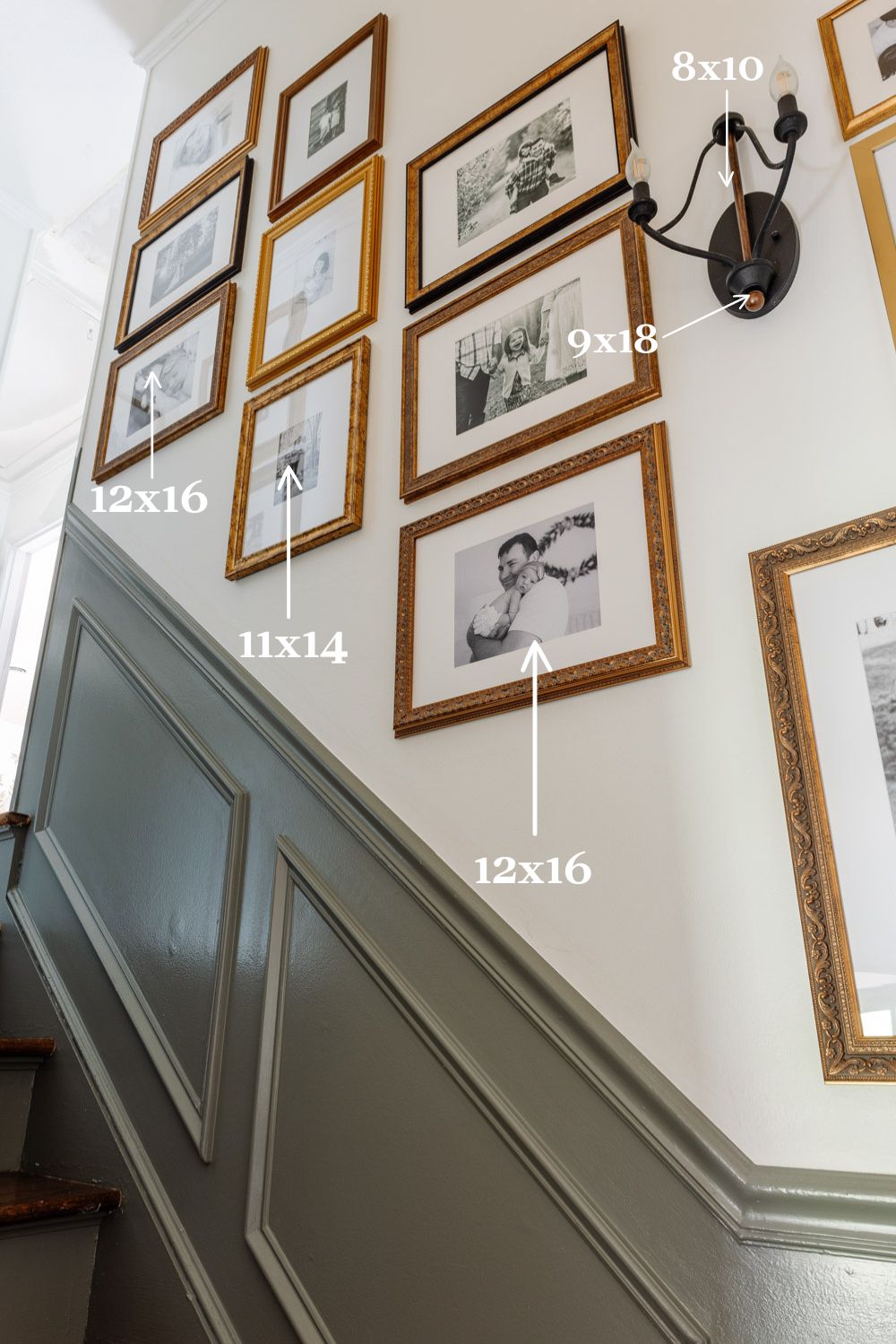staircase gallery wall picture frame sizes