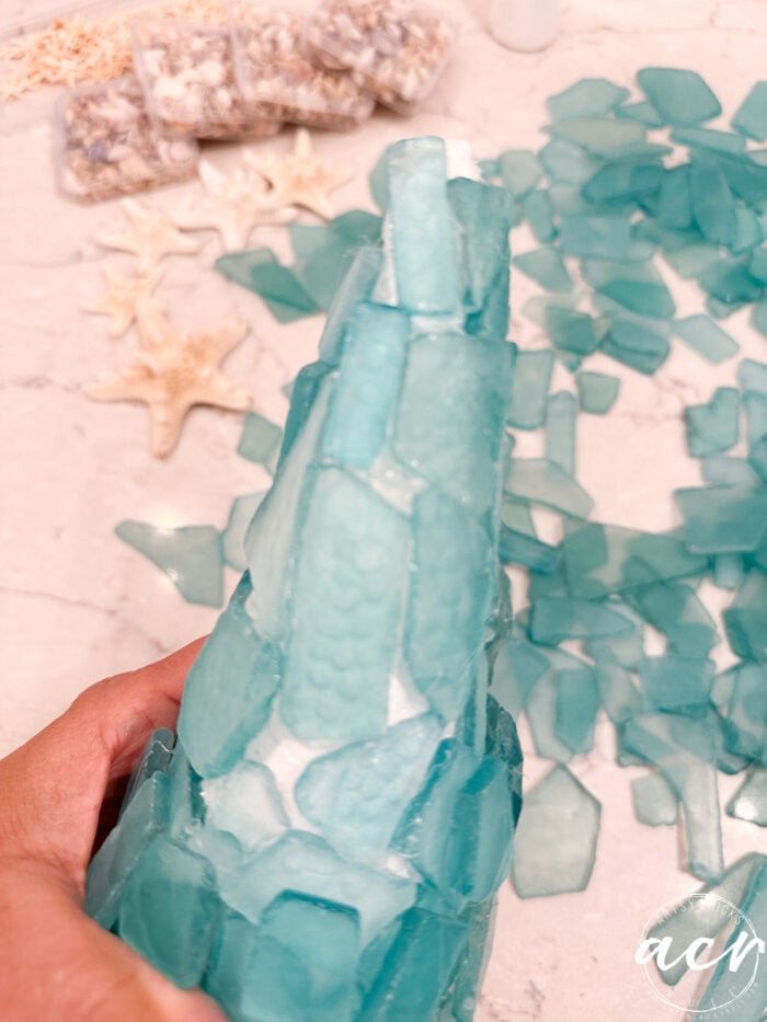 showing how I covered the whole cone with sea glass