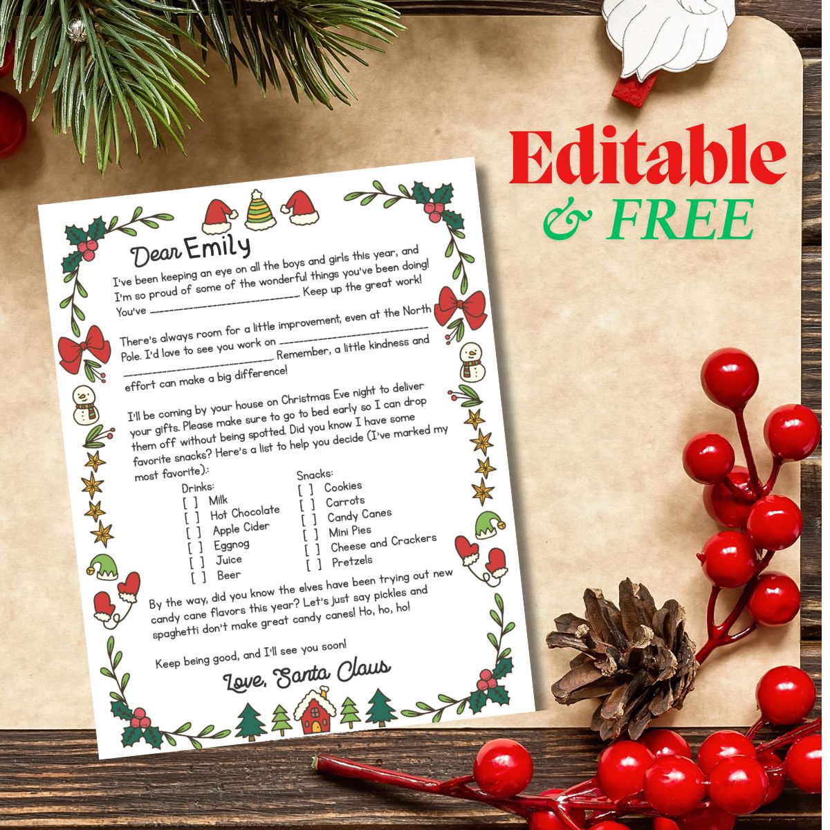 free letter from santa template printable