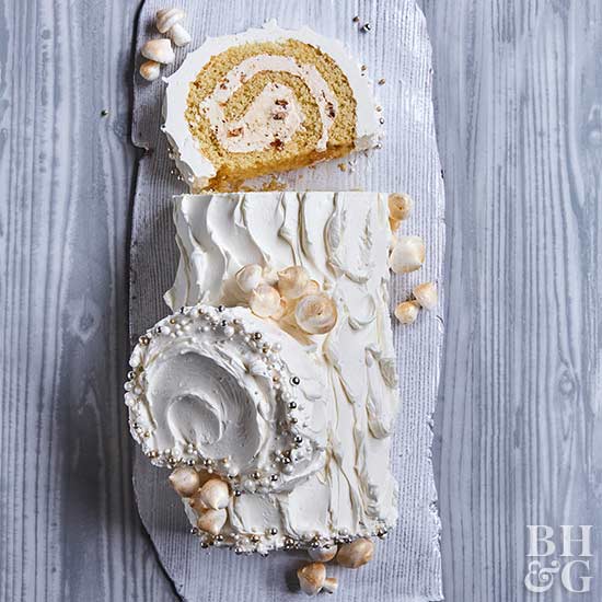 Yule log with slice cut