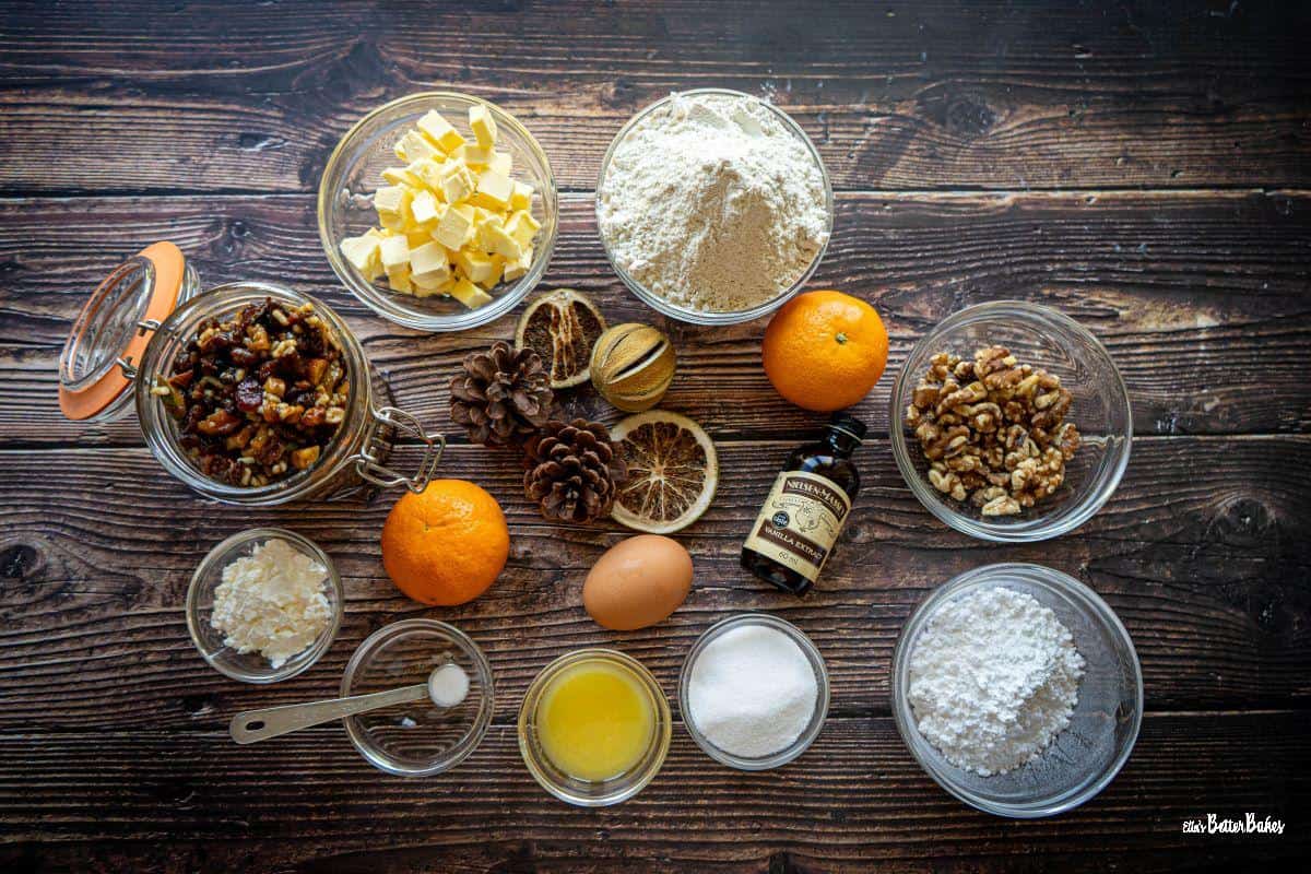 ingredients for Viennese whirl mince pies laid out