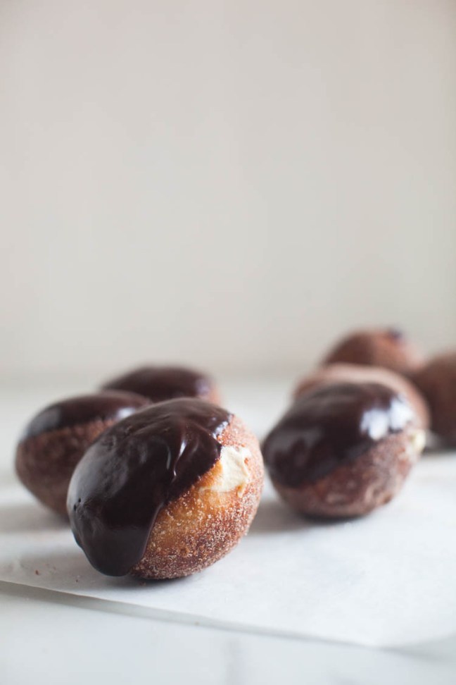 Sufganiyot (Jelly Filled Doughnuts) topped with chocolate
