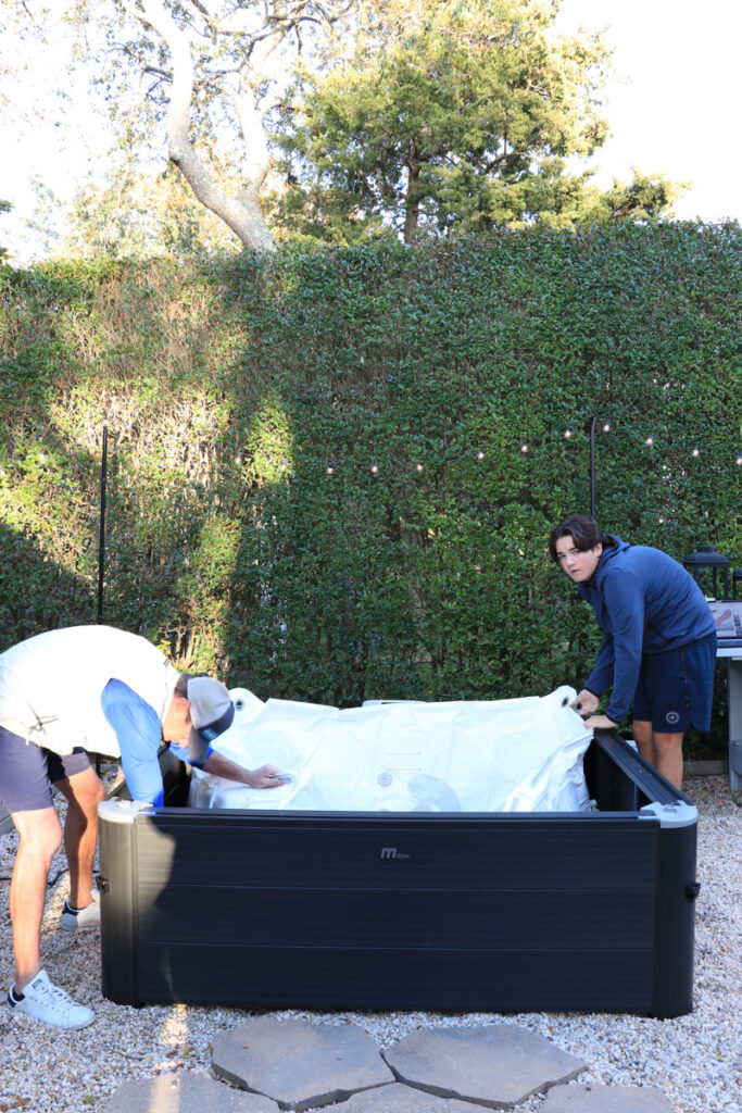 My New Portable Hot Tub the Oslo by Mspa. City Farmhouse by Jennifer O'Brien. Setting up the frame and adding the durable inner lining.