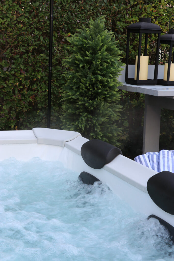 My New Portable Hot Tub the Oslo by Mspa. City Farmhouse by Jennifer O'Brien. Hydro jets in use.