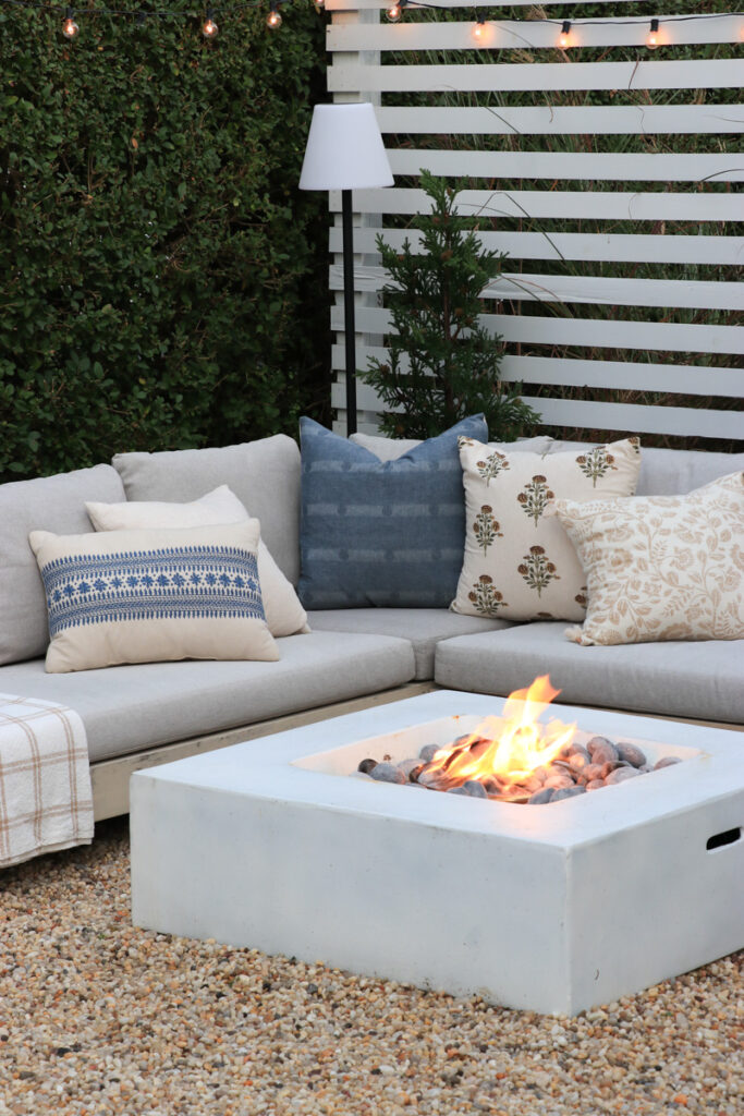 My New Portable Hot Tub the Oslo by Mspa. City Farmhouse by Jennifer O'Brien. Article Lubek sectional with white firepit.