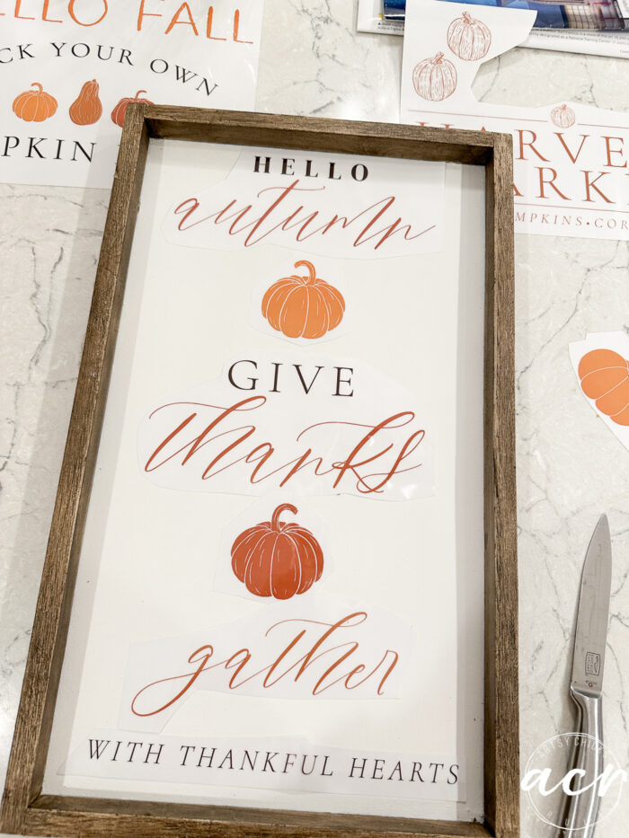 framed sign with fall transfers