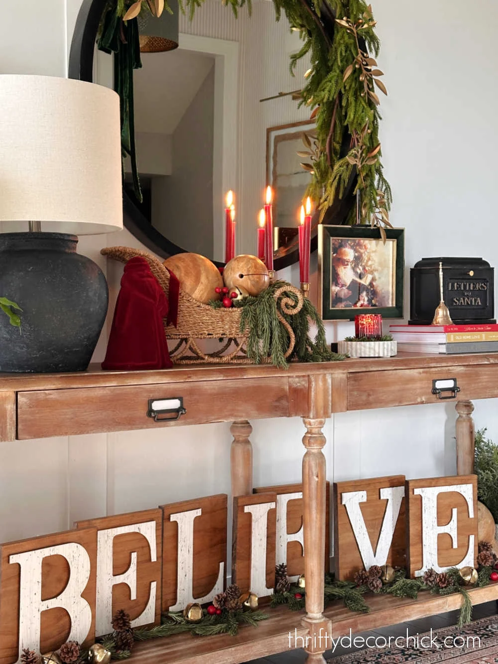 Believe in Santa themed decor on table