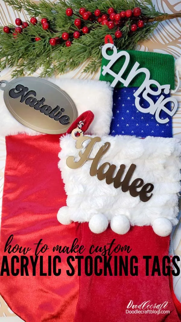 How to Make DIY Personalized Acrylic Stocking Tags Supplies Needed for Acrylic Stocking Tags: affiliate links xTool S1 20W Laser Cutting Machine (or other laser cutter) 1/8" Champagne Gold Metallic Cast Acrylic (Houston Acrylic) or xTool 1/8" Two Toned Acrylic (black to white, white to black and gold to black)