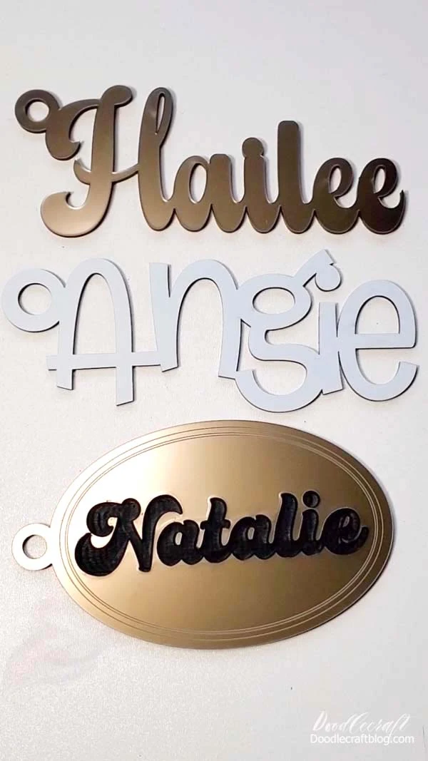 How to Make DIY Personalized Acrylic Stocking Tags Step 4: Finishing Touches Next step is finishing touches, the acrylic cuts so beautifully and smoothly no melting at all. Now you can tie them to individual stockings hanging on the fireplace...or add some fun additional elements to give them the perfect touch.