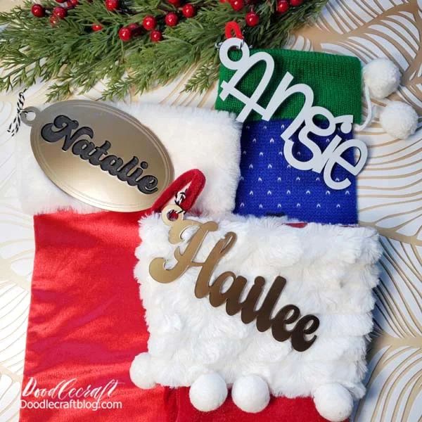 How to Make DIY Personalized Acrylic Stocking Tags If you made your stocking tags with leather, they should be ready to use as Christmas decorations immediately. If you decided on wood cut outs; maybe add some dark walnut stain to the wood, some wood beads on the string attached to the tag, or use a hot glue gun and some German glass glitter around the edges of the tag. Lots of options for these fun projects this holiday season!