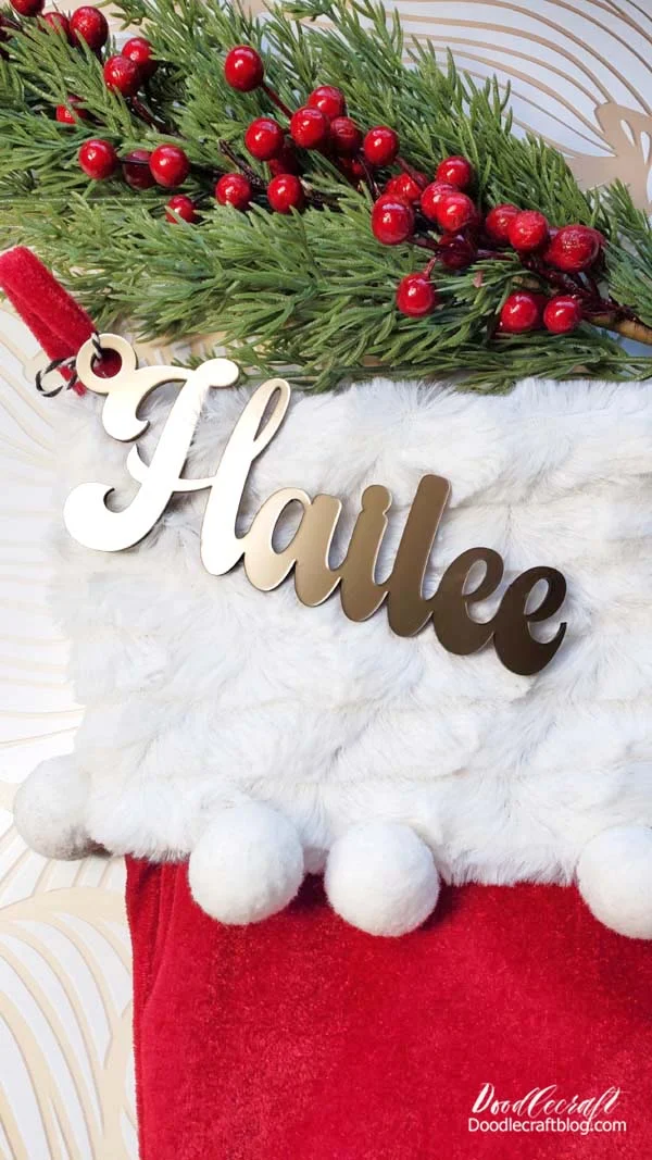 How to Make DIY Personalized Acrylic Stocking Tags I love these new stocking tags made with gold acrylic and have way more diy project ideas! New stocking tags are a best seller this time of year, this is a money maker!