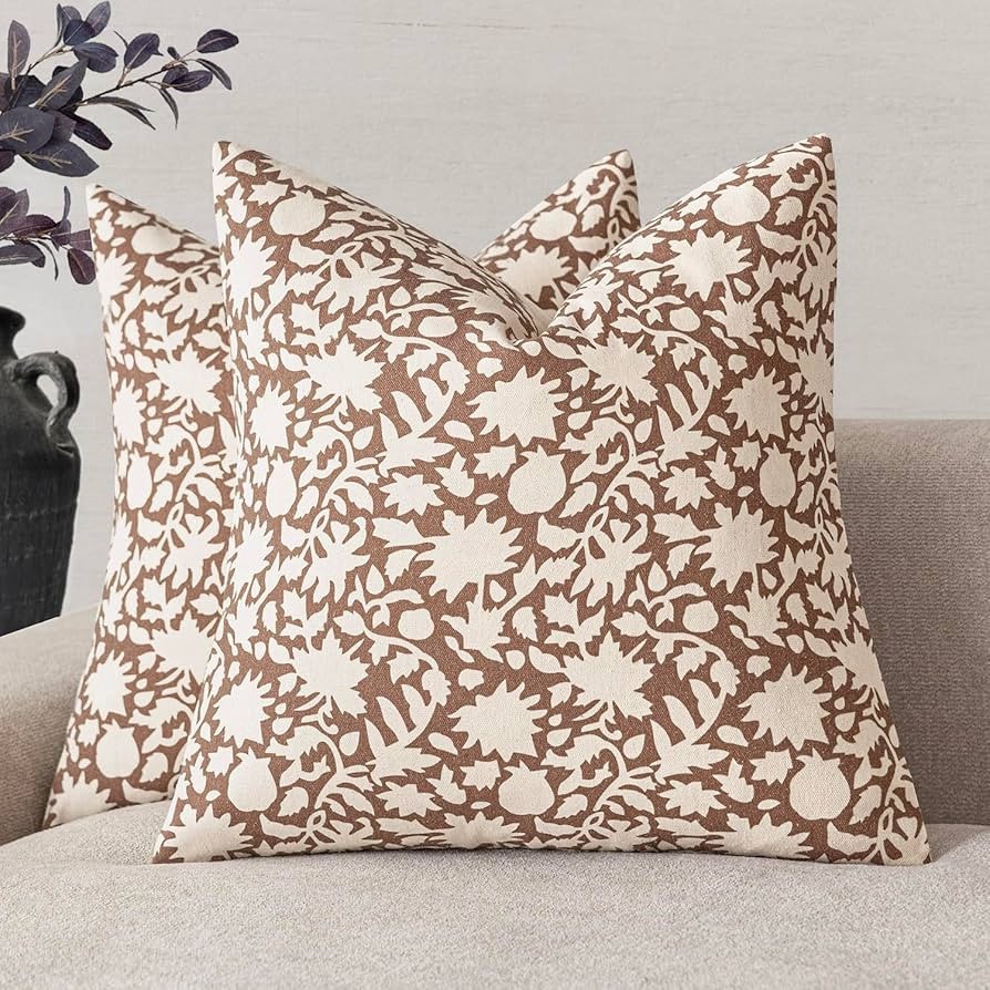 Brown Floral Pillow Covers-Amazon