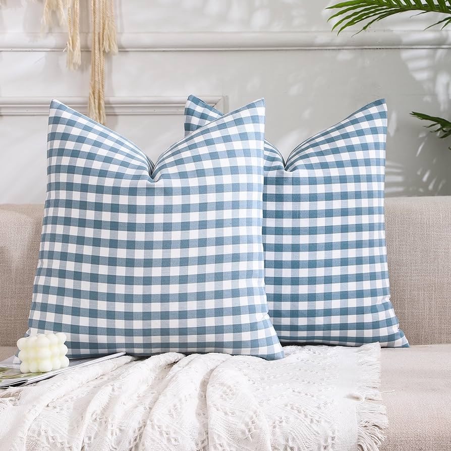 Camel Velvet Ribbon//French Blue Gingham Pillows Amazon