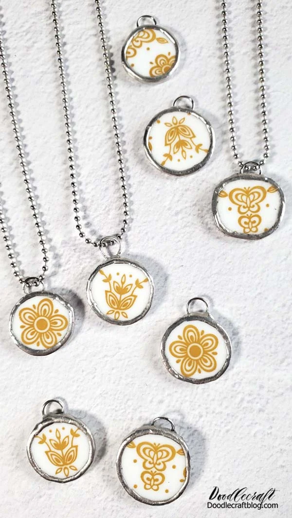 How to Make Corelle Plate Necklace Jewelry DIY! How to Make Corelle Plate Necklace Jewelry DIY! Learn how to transform vintage, chipped or cracked plates and dishes into wearable jewelry, necklace pendants and more. Did you have Corelle Butterfly Gold plates? They launched in 1970 and I think everyone I knew growing up had them. This was our family plate pattern. Make nostalgic jewelry with old dinner plates using lead-free solder, great for handmade gifts too!