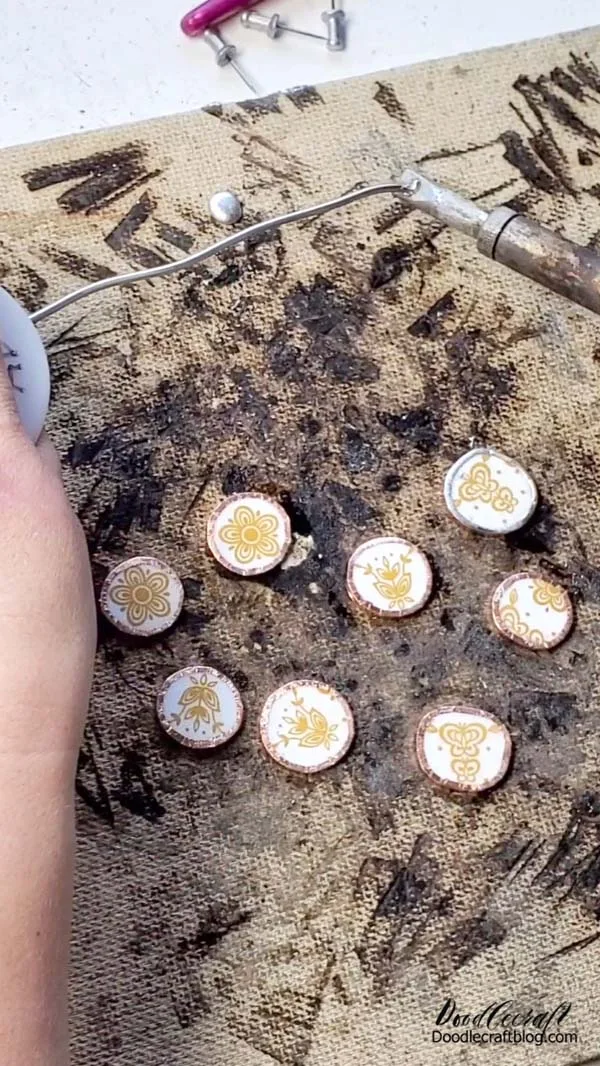 How to Make Corelle Plate Necklace Jewelry DIY! Touch the lead free solder with the soldering tool to pick up a little bead of solder.