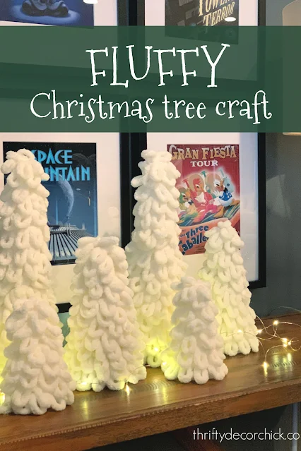 Fluffy yarn Christmas trees in cream