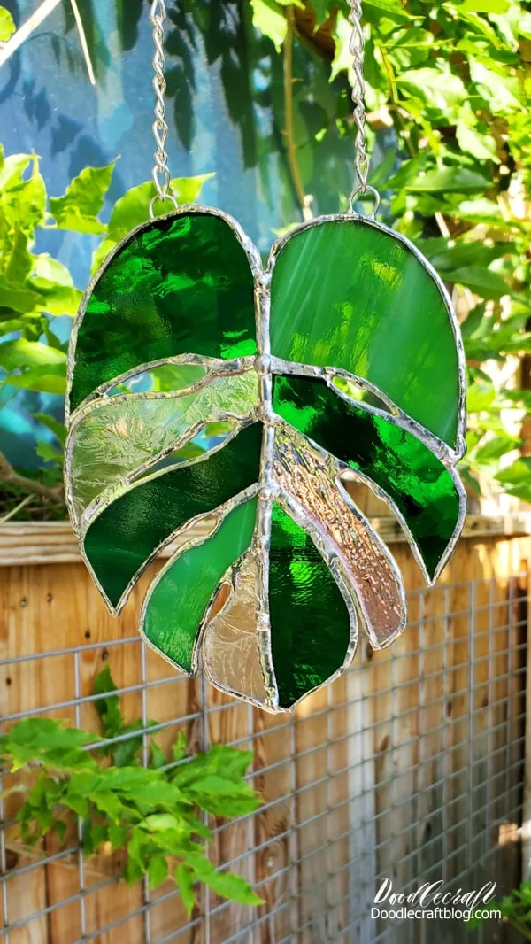 How to Make Monstera Leaf Stained Glass Sun Catcher! Learn how to make a stained glass monstera leaf sun catcher from beginning to end. Copper foil stained glass is a great way to make a little stained glass hanger for the window without having to commit to an entire window. Stained Glass Tutorial for BEGINNERS!