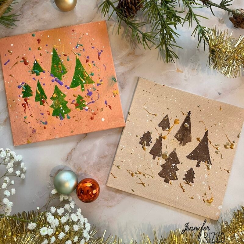 Make Easy Splattered Painted Christmas Tree Canvases