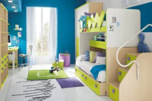Modern Kids Bedroom Design with Green Bunk Bed