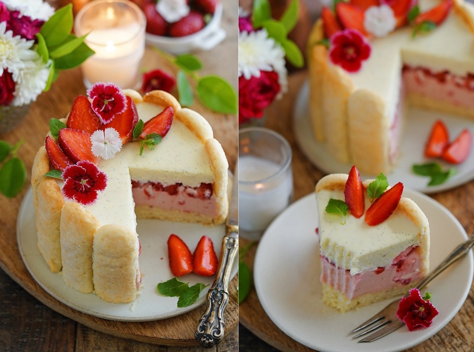 Eggless Strawberry Charlotte Cake Recipe
